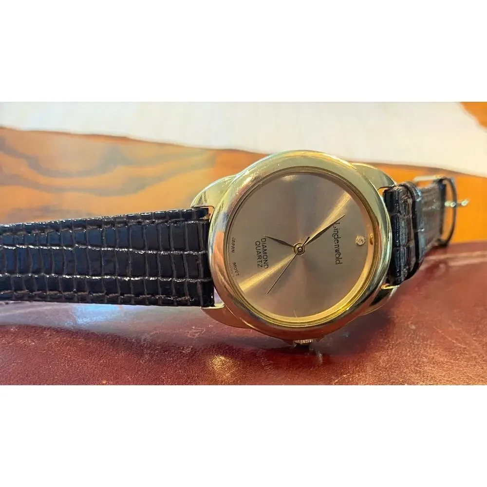 Women's 35mm Gold Tone Lindenwold Watch,. Diamond Series, Leather Band